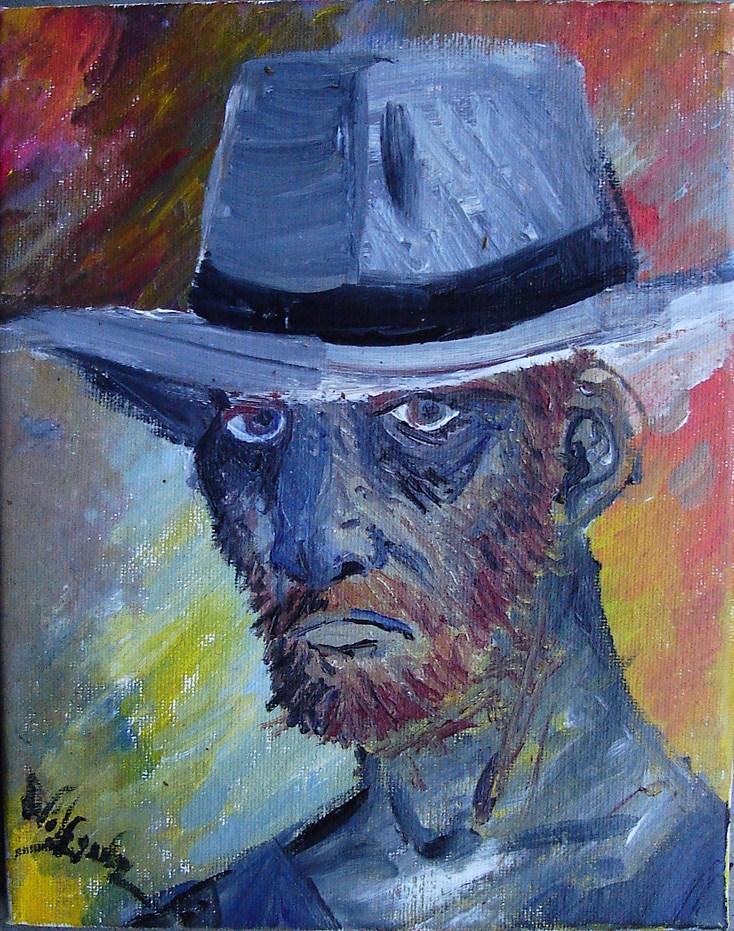 Self Portrait in Blue with Hat 2011