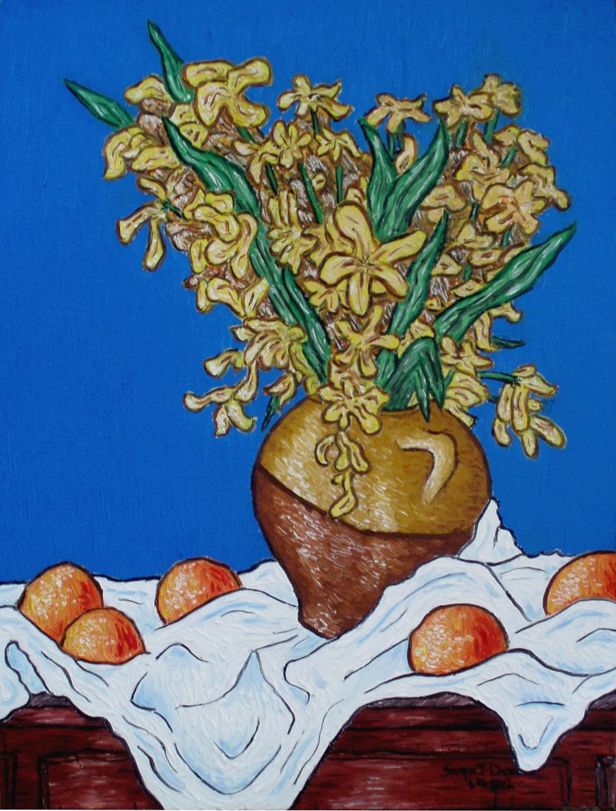 Still Life of Yellow Flowers and Oranges
